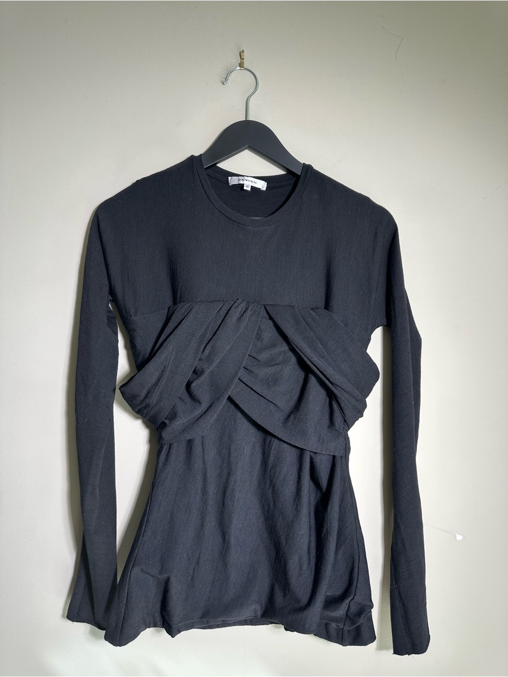 Carven Black Wool Long Sleeve Structured Draped Overlay Top Size 40 / US 8